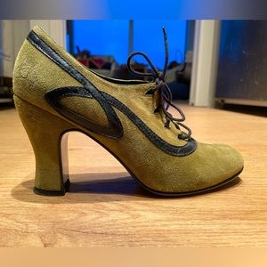 Fluevogs Suede Olive Green Lace up Heels
